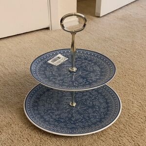Wedgwood Blue and White Two-Tier Cake Stand